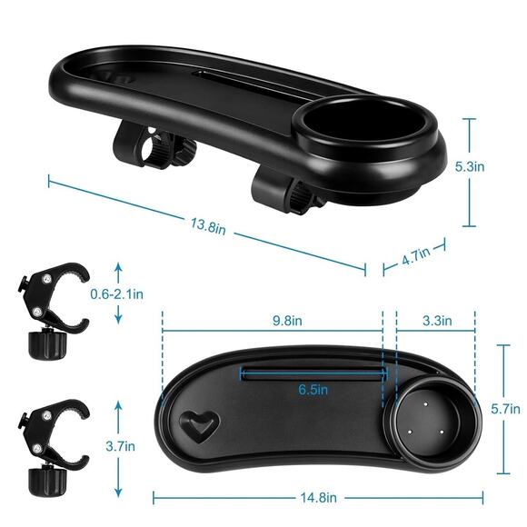 Stroller Snack Tray with Cup Holder Universal Stroller Food Tray Removable - Picture 3 of 5